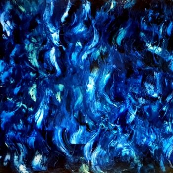 Schilderij getiteld "Shades of Blue" door Fatima Sardinha, Origineel Kunstwerk, Olie Gemonteerd op Frame voor houten brancard