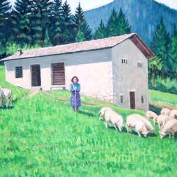 Pintura intitulada "la pastorella" por Angelo Sara, Obras de arte originais
