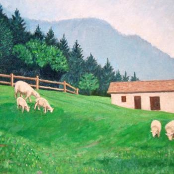 Painting titled "baita in montagna" by Angelo Sara, Original Artwork