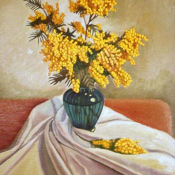 Painting titled "vaso con mimose" by Angelo Sara, Original Artwork