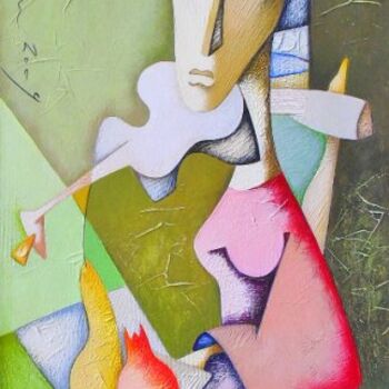Peinture intitulée "The violin player" par Sargis Zakarjan, Œuvre d'art originale, Acrylique