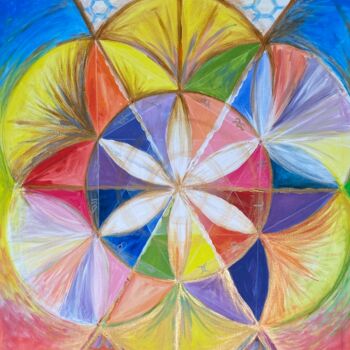 Painting titled "Flower of life in z…" by Sari Komulainen, Original Artwork, Acrylic