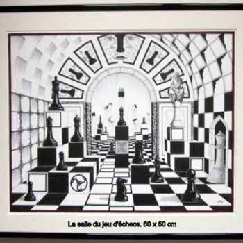 Σχέδιο με τίτλο "La salle du jeu d'é…" από Sarian, Αυθεντικά έργα τέχνης, Μελάνι
