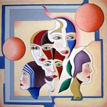 Painting titled "Visages" by Sarian, Original Artwork, Oil