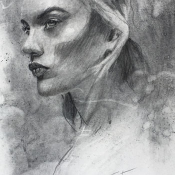 Drawing titled "A woman charcoal po…" by Sarita Nanni, Original Artwork, Charcoal