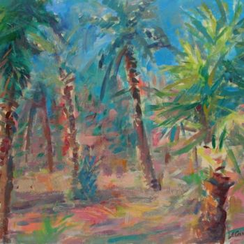 Pittura intitolato "In the Palm garden" da Sarmite Caune, Opera d'arte originale