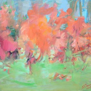 Malerei mit dem Titel "The red rhododendron" von Sarmite Caune, Original-Kunstwerk