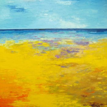 Painting titled "1238-40F Seascape Y…" by Saroja, Original Artwork, Oil Mounted on Wood Stretcher frame