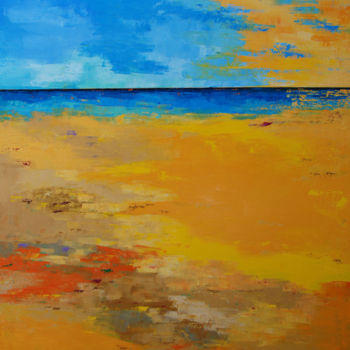 Painting titled "Yellow Beach II  (r…" by Saroja, Original Artwork, Oil Mounted on Wood Stretcher frame