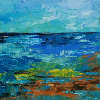 Painting titled "1237-19Q Seascape B…" by Saroja, Original Artwork, Oil Mounted on Wood Panel