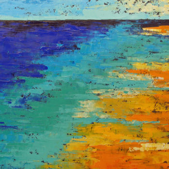 Painting titled "Orange Beach (1206-…" by Saroja, Original Artwork, Oil Mounted on Wood Stretcher frame