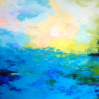 Painting titled "Blue Seascape (948-…" by Saroja, Original Artwork, Oil Mounted on Wood Stretcher frame