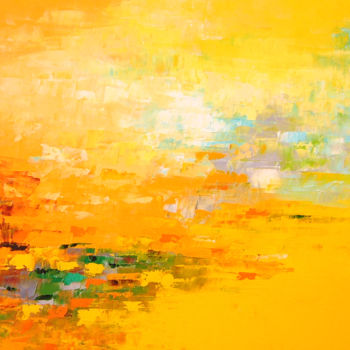 Painting titled "Yellow Landscape (8…" by Saroja, Original Artwork, Oil Mounted on Wood Stretcher frame