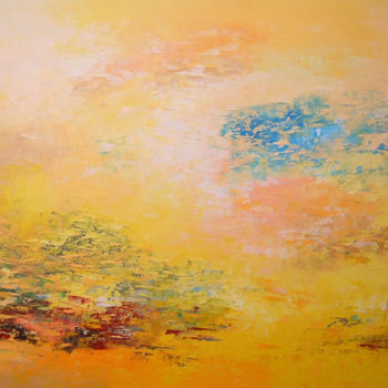 Painting titled "Big Yellow Landscap…" by Saroja, Original Artwork, Oil Mounted on Wood Stretcher frame