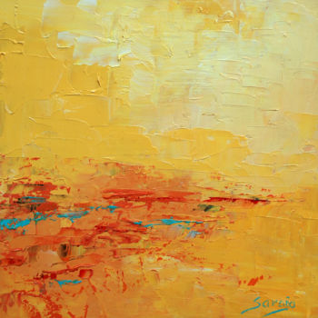 Painting titled "1286-19Q Yellow" by Saroja, Original Artwork, Oil Mounted on Wood Panel