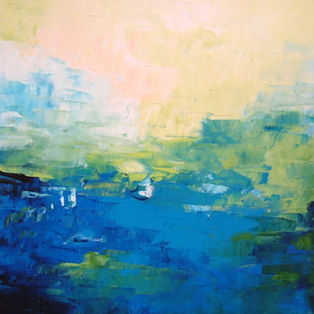Painting titled "Blue Seascape (921-…" by Saroja, Original Artwork, Oil Mounted on Wood Stretcher frame