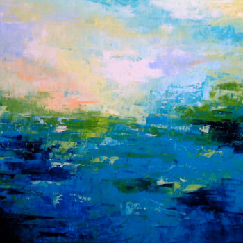Painting titled "936-15m blue seasca…" by Saroja, Original Artwork, Oil Mounted on Wood Stretcher frame