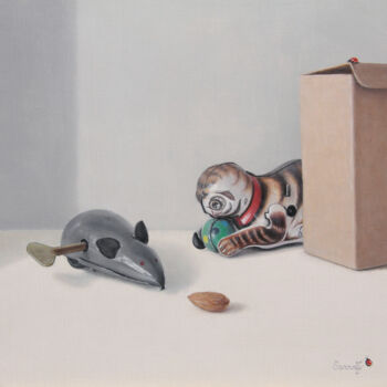 Pintura titulada "jouer au chat et à…" por Abdolreza Sarrafi, Obra de arte original, Oleo