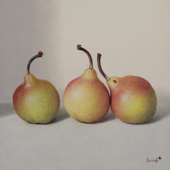 Painting titled "Trio poires !" by Reza Sarrafi, Original Artwork, Oil