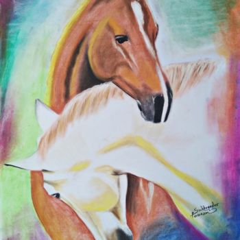 Painting titled "Horses painting.jpg" by Sukhvender, Original Artwork, Pastel