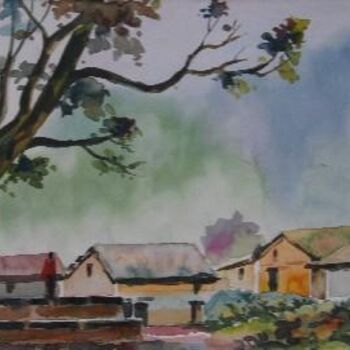 Painting titled "Village" by Sarupa Shrestha, Original Artwork, Other