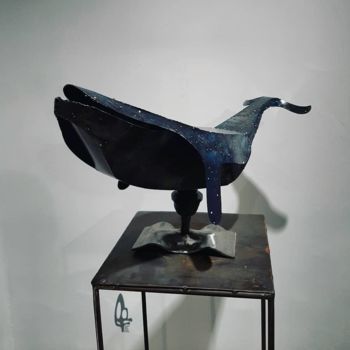 Sculpture titled "Blue whale alone" by Sarvbon Art Studio, Original Artwork, Metals