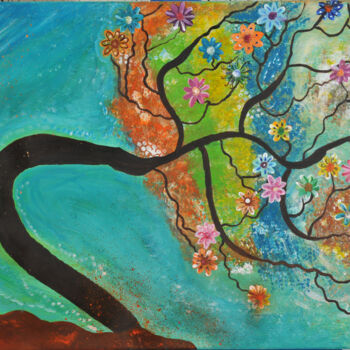 Peinture intitulée "L 'arbre à fleurs m…" par Sasariri, Œuvre d'art originale, Acrylique