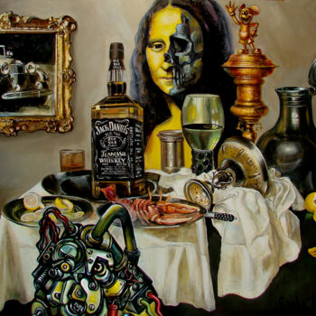 Painting titled "Still life with a m…" by Sasha Bom, Original Artwork, Oil