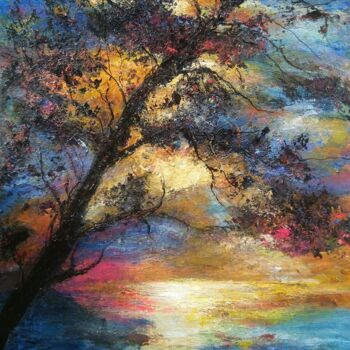 Pintura intitulada "Lonely summer tree" por Sasha Brisac, Obras de arte originais, Acrílico
