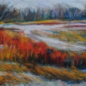 Malerei mit dem Titel "Autumn snowy field" von Sasha Brisac, Original-Kunstwerk, Pastell