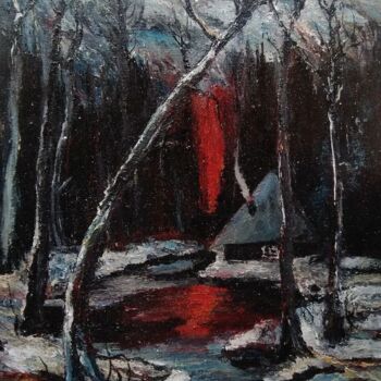 Painting titled "Red winter  evening" by Sasha Brisac, Original Artwork, Acrylic