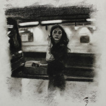 Drawing titled "Subway wind" by Sasha Ivanov, Original Artwork, Charcoal