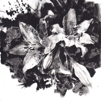 Dessin intitulée "white lilies" par Sasha Kashanskaya, Œuvre d'art originale, Encre