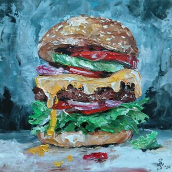 "Cheeseburger 2" başlıklı Tablo Sasha Savona tarafından, Orijinal sanat, Petrol Karton üzerine monte edilmiş