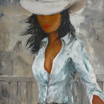 Картина под названием "Cowgirl" - Sasha Savona, Подлинное произведение искусства, Масло Установлен на Деревянная рама для но…