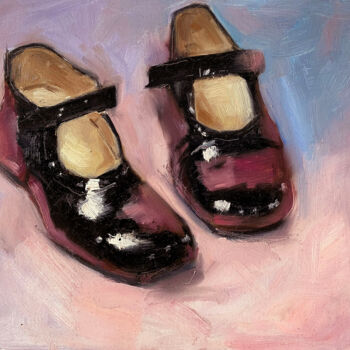 Painting titled "Little Shoes" by Sasha Snegir, Original Artwork, Oil Mounted on Cardboard