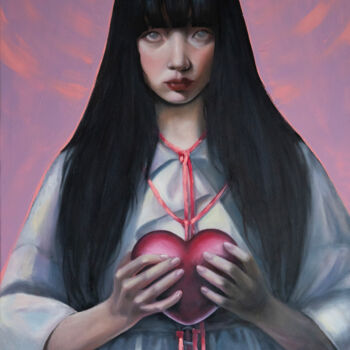 Painting titled "Japanese schoolgirl…" by Sasha Sol, Original Artwork, Oil Mounted on Wood Stretcher frame