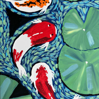 绘画 标题为“Koi Fish Pond” 由Nezabyvaemo, 原创艺术品, 丙烯