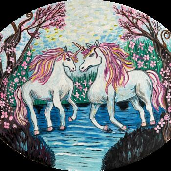 Painting titled "Unicorns" by Nezabyvaemo, Original Artwork, Acrylic