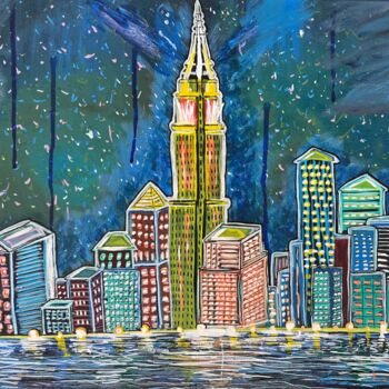 Painting titled "Manhattan Skyline a…" by Nezabyvaemo, Original Artwork, Acrylic