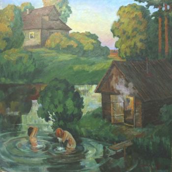 Painting titled "Warm evening / Тихи…" by Aleksander Fesechko (Sasha), Original Artwork, Oil