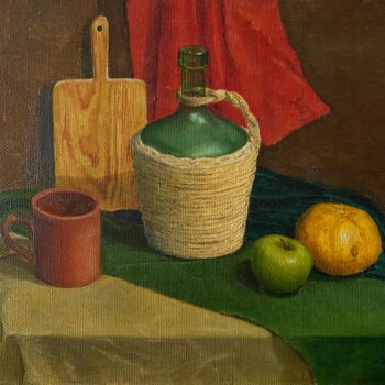 Painting titled "Green Still Life" by Sasha Solomon, Original Artwork, Oil
