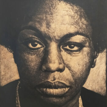 Pintura intitulada "Nina Simone" por Sasho Violetov, Obras de arte originais, Couro