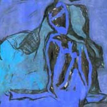 Pintura intitulada "Bleu je veux" por Saskia V, Obras de arte originais, Óleo