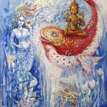 Картина под названием "The golden fish.jpg" - Samvel Atasunts, Подлинное произведение искусства, Масло