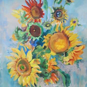 Painting titled "Sunflowers" by Sateh, Original Artwork, Acrylic