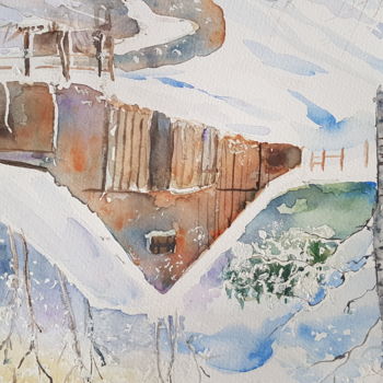 Painting titled "Paysage d hiver" by Françoise Pinton Platen, Original Artwork, Watercolor