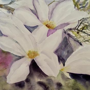 Painting titled "Magnolias" by Françoise Pinton Platen, Original Artwork, Watercolor