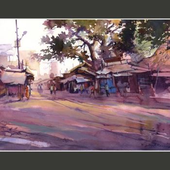 Malarstwo zatytułowany „MarketStreet_Madurai” autorstwa Satheesh, Oryginalna praca