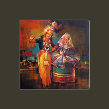 Painting titled "ManiPuri Dance" by Satheesh, Original Artwork, Acrylic